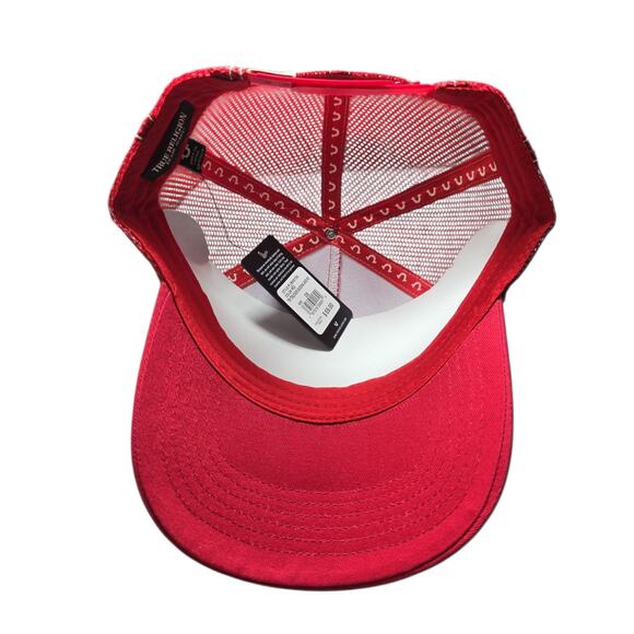 True Religion Red Trucker Hat Snapback OSFM Men's Y2K Streetwear Buddha Logo NEW - Picture 7 of 8